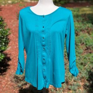 L.L. Bean Teal Blue Supima Cotton Button-down Blouse Size L
